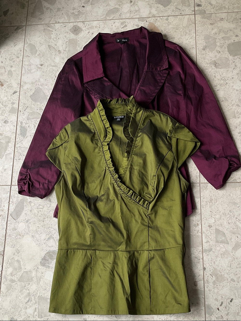 le chateau Burgundy and Olive Wrap Blouse